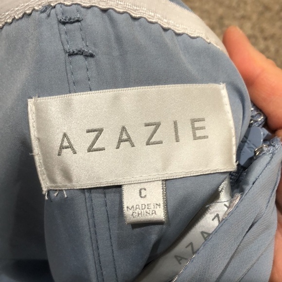 AZAZIE Gown Formal Maxi Dress Size 10 Pastel Sky Blue Strapless Pleated Bodice - Picture 6 of 9